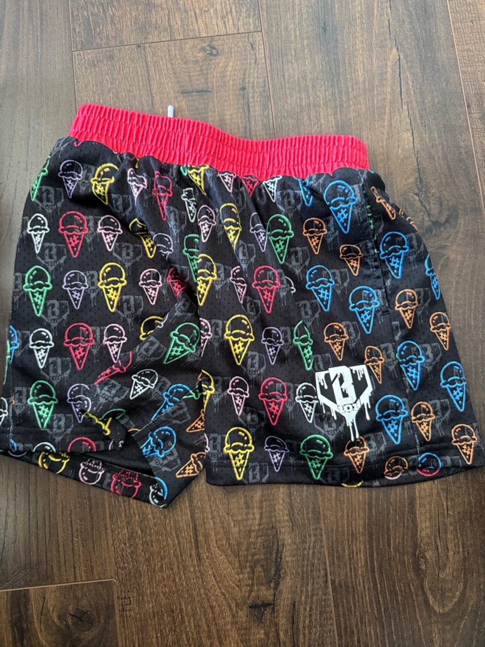 Black Rainbow Ice Cream Print Kids Athletic Shorts B101